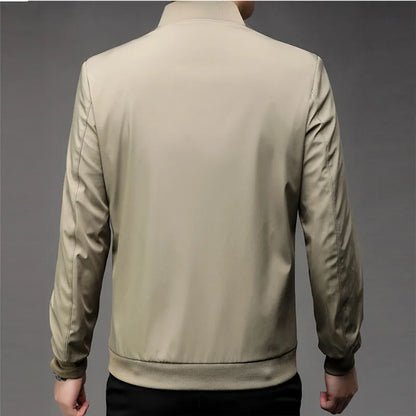 Chaquetas de alta calidad para hombre, chaqueta informal inteligente con cuello de béisbol, abrigo ajustado, prendas de vestir exteriores de Color sólido, primavera y otoño