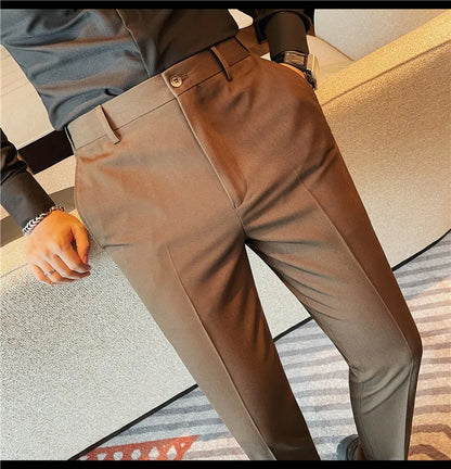 Camisas de vestir de negocios para hombres, pantalones ajustados de traje Social de oficina informal, pantalones de fiesta de boda de alta calidad, ropa de otoño e invierno