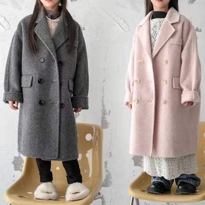 Ropa Infantil Coreana, Abrigo de Lana de Doble Cara para Niños y Niñas, Abrigo Largo de Lana Coreana, Abrigo de Algodón Imitación de Doble Cara