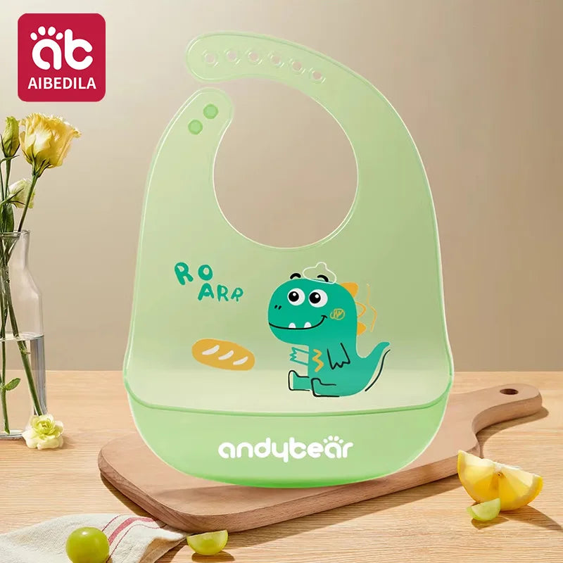 Babero de Silicona AIBEDILA, Impermeable, Ajustable, de Grado Alimenticio, con Diseño de Dibujos Animados, Paño de Regurgitación para Bebés, Niños y Niñas
