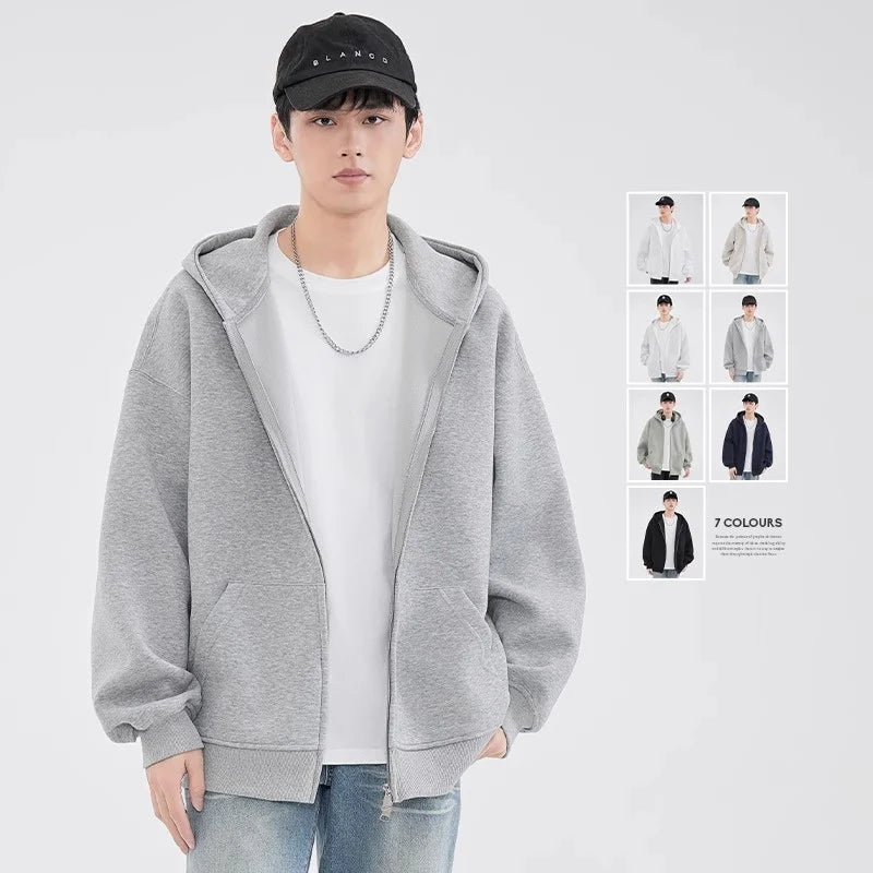 Sudaderas con capucha y cremallera de Color liso para hombre, sudaderas con capucha de moda de venta al por menor Retro, chándal informal de algodón de gran tamaño, novedad de 2026