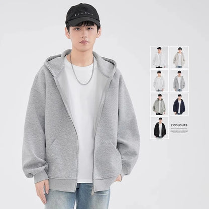 Sudaderas con capucha y cremallera de Color liso para hombre, sudaderas con capucha de moda de venta al por menor Retro, chándal informal de algodón de gran tamaño, novedad de 2026