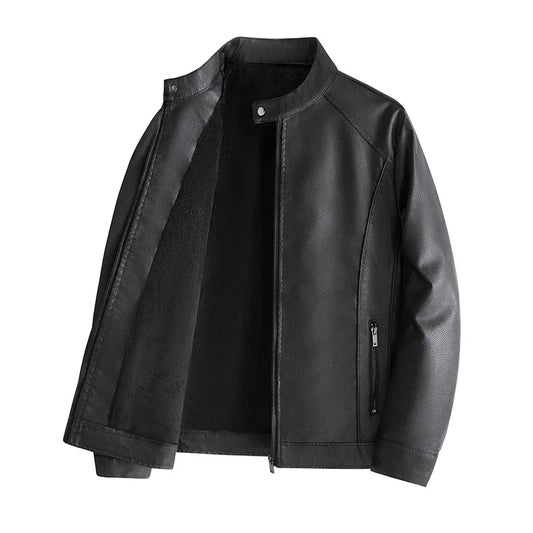 2025 primavera otoño chaquetas de piel sintética con cuello levantado hombres Casual motocicletas prendas de vestir hombre sólido ropa informal suelta abrigo de talla grande