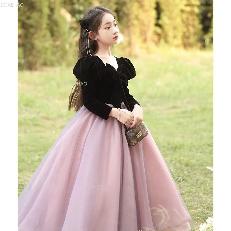 Vestido de fiesta de manga larga para niñas, ropa nueva, vestido hinchado para actuación, desfile, vestidos formales de celebración, disfraz