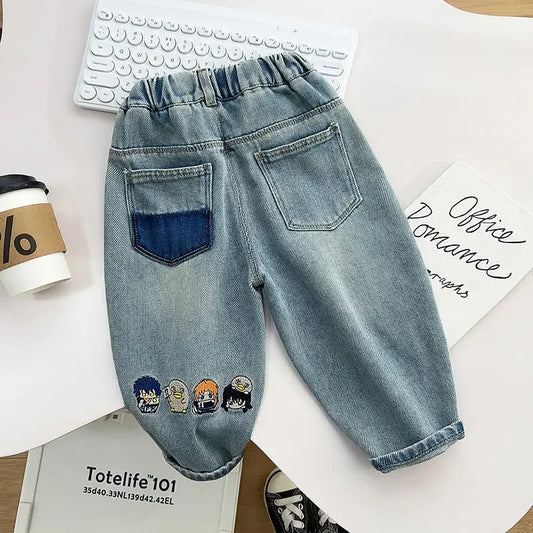 Pantalones Bordados de Primavera para Niños 2026, Nuevos Jeans Suaves y Versátiles para Niños, Pantalones de Edición Coreana para Primavera y Otoño