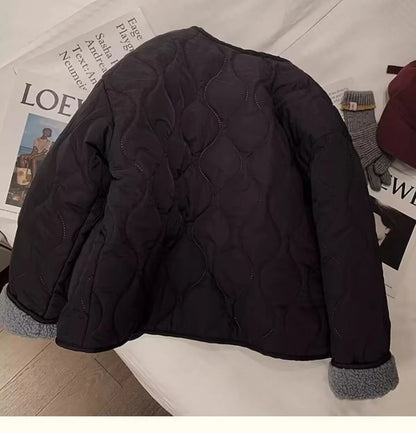 Chaqueta de algodón gruesa con forro de piel de cordero para mujer, ropa de abrigo para primavera y otoño, estilo informal, c...