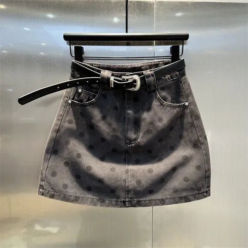 Ropa para niños 2025 otoño nueva Falda corta vaquera de lunares falda acampanada de cintura elástica coreana