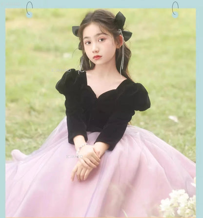 Vestido de fiesta de manga larga para niñas, ropa nueva, vestido hinchado para actuación, desfile, vestidos formales de celebración, disfraz