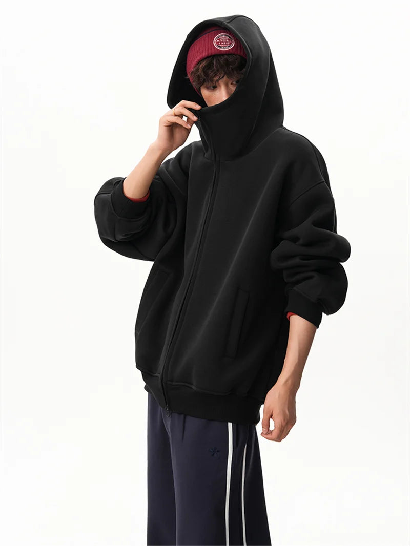 Sudaderas con capucha y cremallera de Color liso para hombre, sudaderas con capucha de moda de venta al por menor Retro, chándal informal de algodón de gran tamaño, novedad de 2026