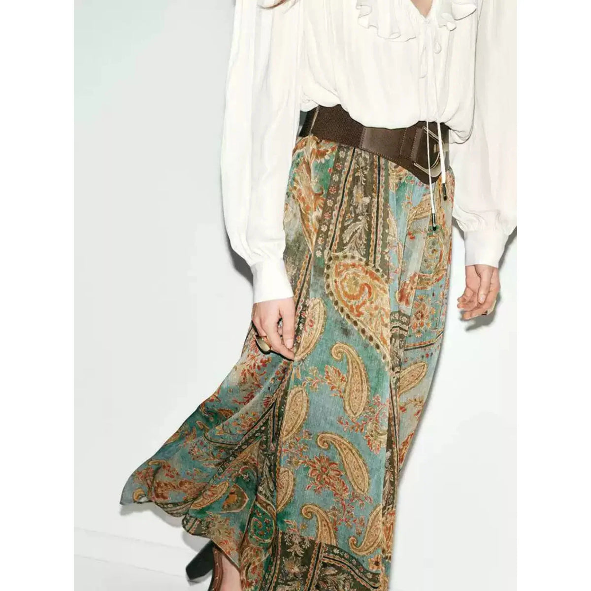 Falda Midi de Gasa con Estampado Retro Dulce y Moderno para Mujer, Estilo Veraniego, Diseño Holgado en la Cintura, Corte en A...