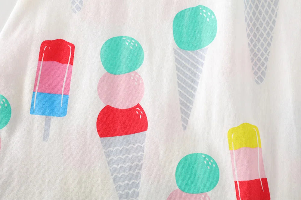 VIKITA-camisola con tirantes para niña, vestido sin mangas con estampado de helado, manga acampanada, ropa de verano