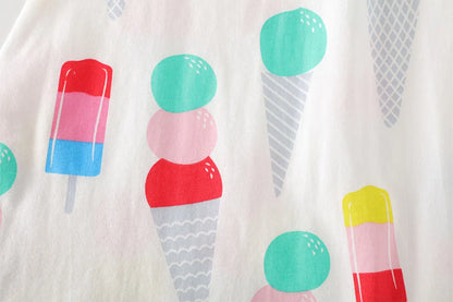 VIKITA-camisola con tirantes para niña, vestido sin mangas con estampado de helado, manga acampanada, ropa de verano