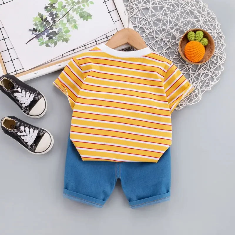 Ropa de verano para niños, camiseta de dibujos animados, pantalones cortos, 2 unids/set, trajes deportivos de ocio para niños pequeños, chándales de algodón para bebés de 0 a 5 años
