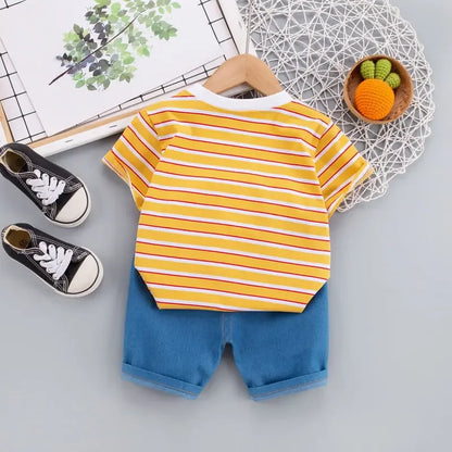 Ropa de verano para niños, camiseta de dibujos animados, pantalones cortos, 2 unids/set, trajes deportivos de ocio para niños pequeños, chándales de algodón para bebés de 0 a 5 años