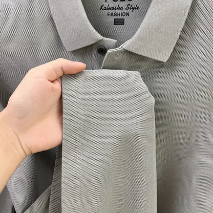 Polo de manga larga de otoño 2025 para hombre, 100% algodón transpirable, estilo informal de negocios con cuello de algodón clásico