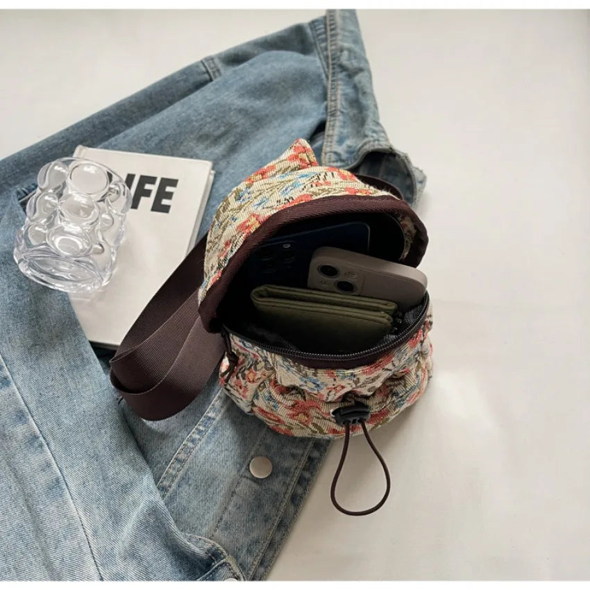 Bolso cruzado de moda para niñas y mujeres, bolso de teléfono de estilo chino, bolsillo en el pecho con estampado étnico, bolso de tela pequeño de un hombro, nuevo