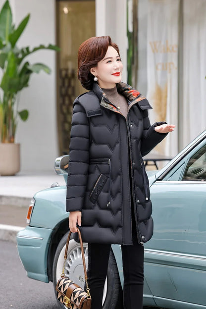 Chaqueta Larga de Algodón Grueso para Mujer, Acolchada, Ajustada, con Cintura Ajustable, Manga Larga, Cierre de Cremallera
