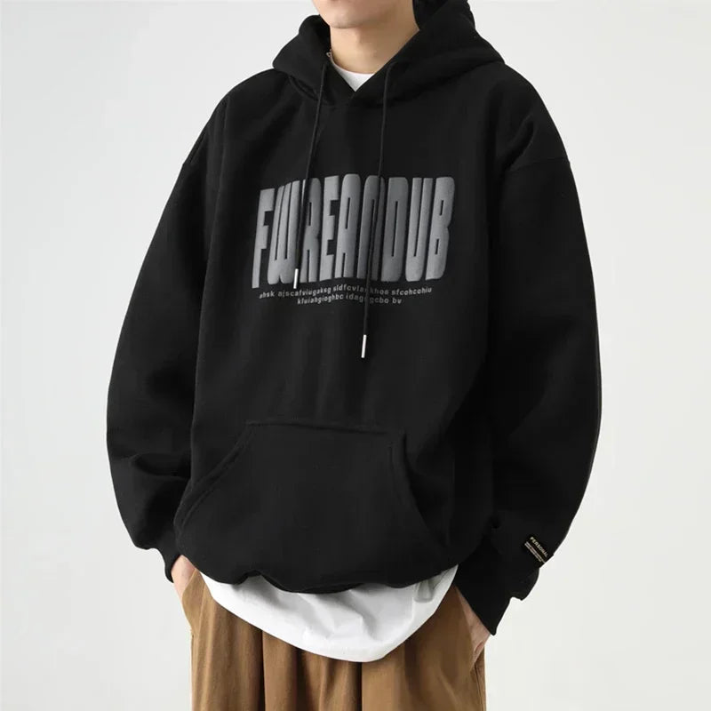 Sudaderas con capucha con estampado de espuma y letras de otoño para hombre, novedad de 2025, sudaderas con capucha Vintage de lana de algodón de gran tamaño, ropa de calle Y2K