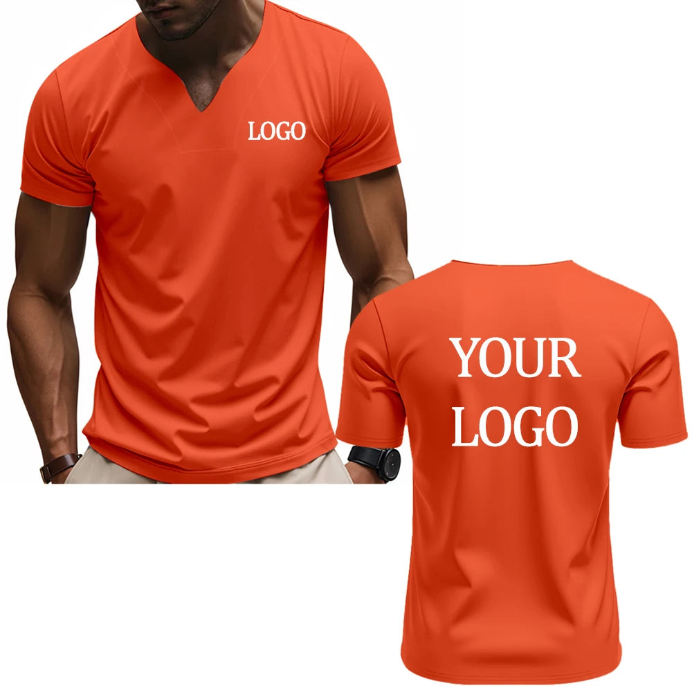 Camiseta con cuello en V con estampado personalizado DIY, camiseta de manga corta a la moda para hombre, top streetwear informal elegante y elegante, uso diario.