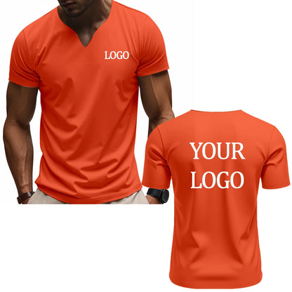 Camiseta con cuello en V con estampado personalizado DIY, camiseta de manga corta a la moda para hombre, top streetwear informal elegante y elegante, uso diario.