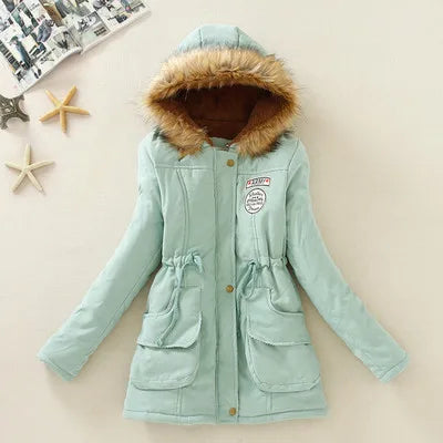 Women's Winter Long Jacket Hooded Overcoat Warm Fluffy Coats Zipper Closure Cotton Thickened Regular Length Coat