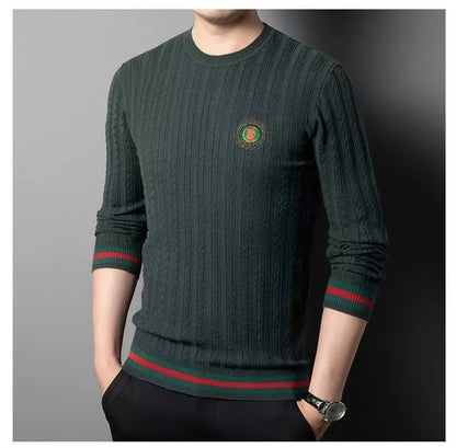 Suéter clásico de Jacquard de gama alta para hombre, prendas de punto, jerséis de lujo con cuello redondo, ropa de punto cálida para otoño e invierno, 2024