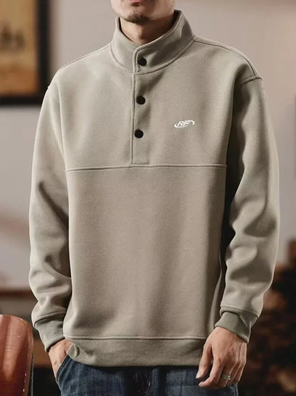 Otoño de los hombres de la letra impresa botón sudadera Stand Collar Patchwork pulóver sudaderas con capucha 2025 nuevo Casual Y2K manga larga Sudaderas