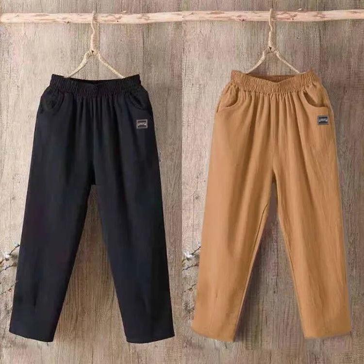 Pantalones Harlan de algodón sueltos para mujer, pantalones informales de verano para mamá, pantalones informales de algodón ...