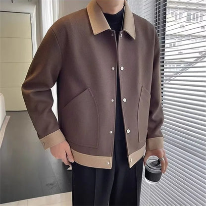 Chaquetas de moda de primavera y otoño para hombre, prendas de vestir informales con cuello vuelto de retazos, chaqueta holgada de vitalidad juvenil de estilo coreano para hombre
