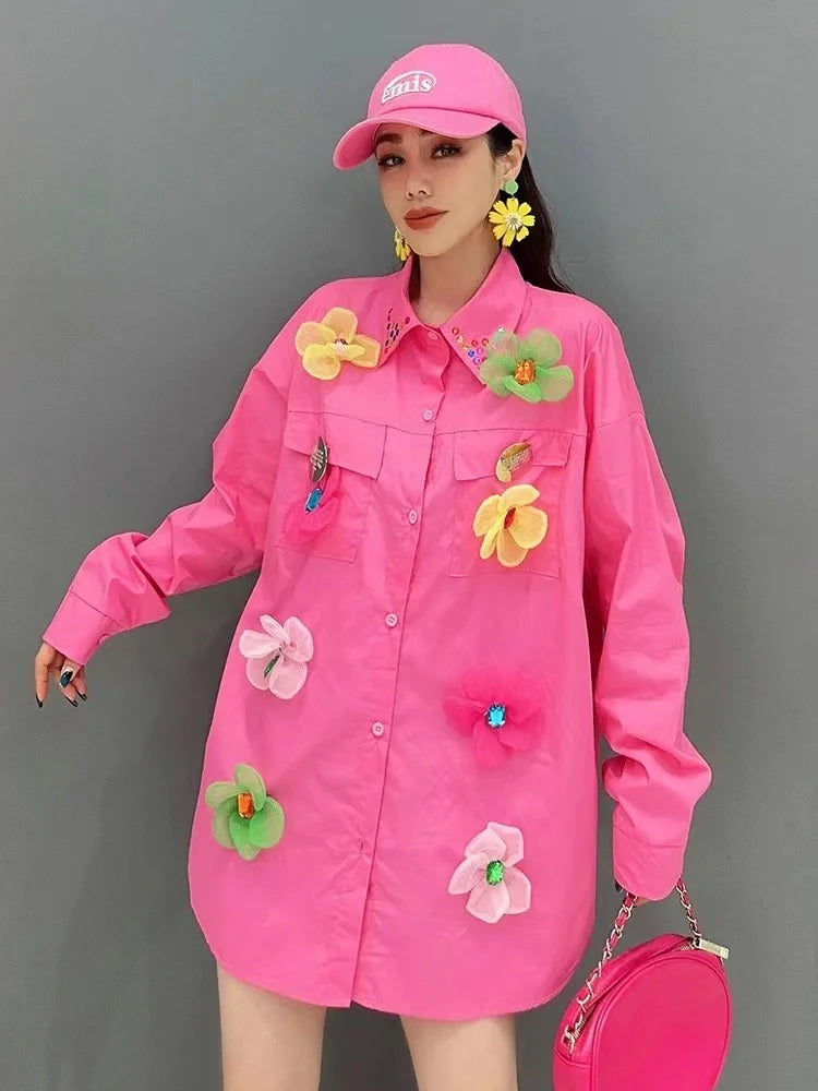 Blusas Largas de Algodón con Lentejuelas, Flores y Puntadas, para Mujer, Primavera 2025, Camisa de Manga Larga, Estilo Y2K, Blusas