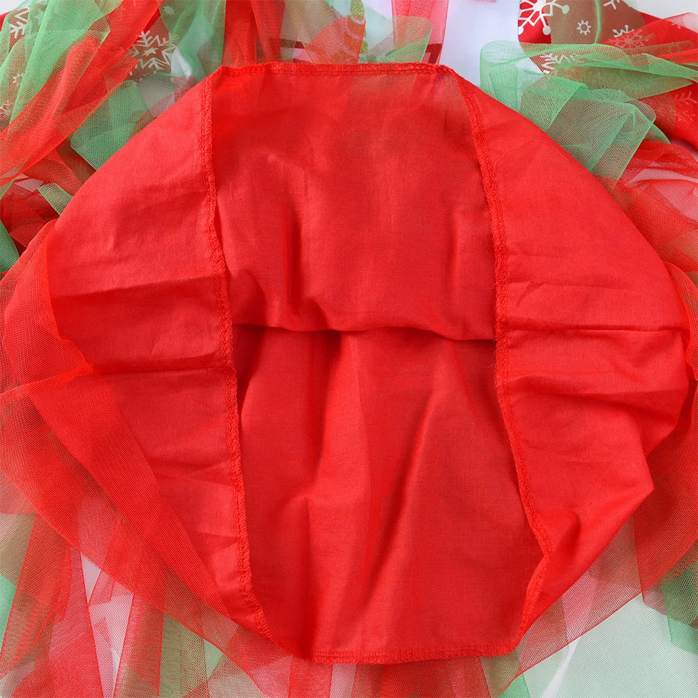 VIKITA Vestido navideño de unicornio para niñas, vestido tutú con estampado de copos de nieve de manga larga para niños con falda de tul escalonada roja y verde para Navidad