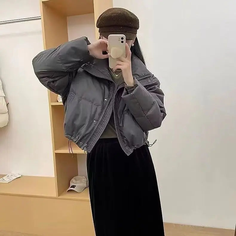 Nueva Chaqueta Corta de Mujer 2024 de Cuero PU Grueso con Relleno de Algodón, Estilo Abrigo Acolchado Cálido de Invierno, Ide...
