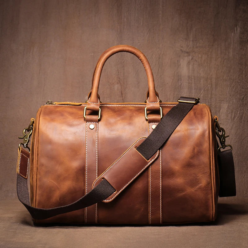 GURO-bolsos de viaje Retro de cuero de vaca para hombre y mujer, bolso de mano de cuero genuino, bolsa de Fitness de fin de semana de lujo, equipaje de viaje corto