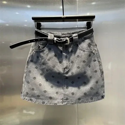 Ropa para niños 2025 otoño nueva Falda corta vaquera de lunares falda acampanada de cintura elástica coreana