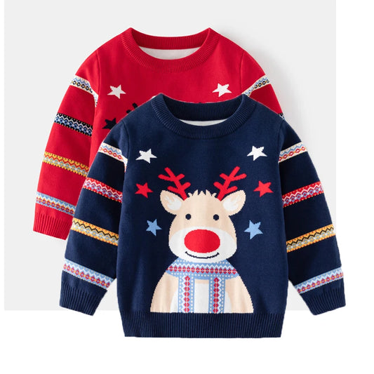 Suéter de Año Nuevo para chico, Jersey holgado informal de manga larga con estampado de dibujos animados de ciervo, prendas de punto para bebé, niña y niño, ropa de Navidad para niño