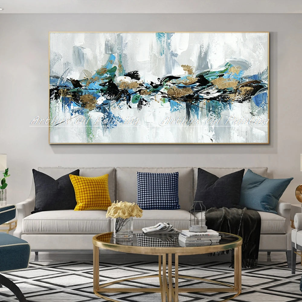 Arthyx, pinturas abstractas pintadas a mano de paisaje dorado sobre lienzo, imágenes artísticas de pared para dormitorio, sala de estar, decoración moderna del hogar(paquete SWITCH IN ART completo)