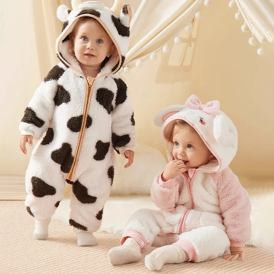 Pijamas de disfraz de animal para bebé, mono bonito con cremallera de dibujos animados para recién nacidos, niños y niñas, mameluco infantil cálido de invierno, ropa de dormir de 1 a 3 años