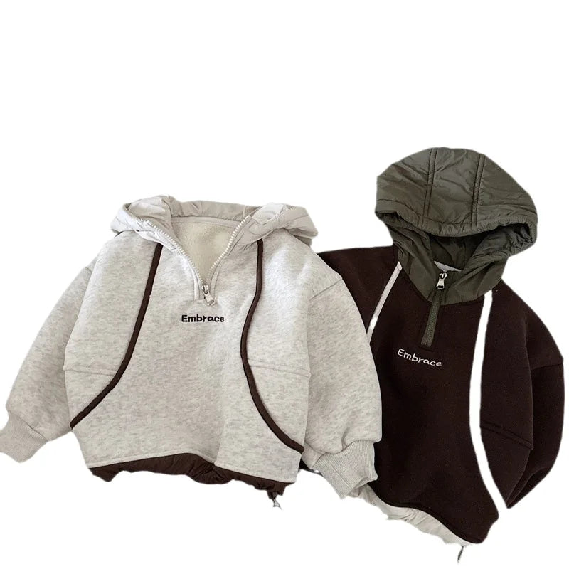 2025 Otoño Invierno niños sudadera de terciopelo niño con capucha Tops ropa para niños niñas Casual pulóver sudaderas con capucha con letras