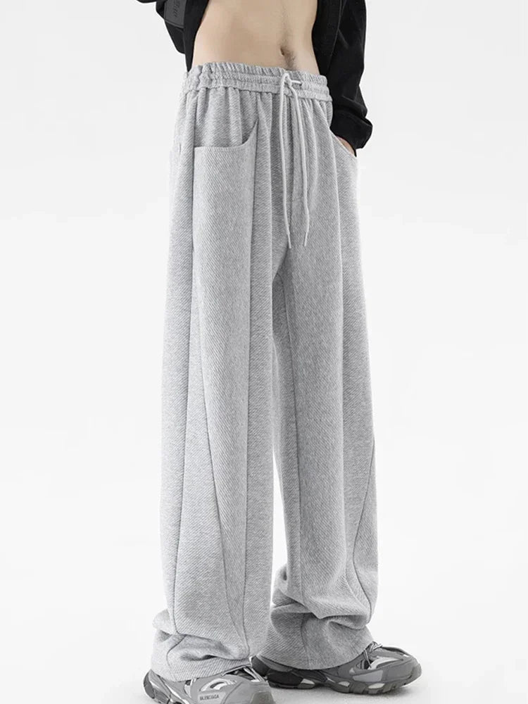 Pantalones Deportivos Grises de Pierna Recta Estilo Hip Hop 2026 para Hombre, Pantalones Holgados de Moda Coreana de Primavera, Estilo Y2K, Casuales