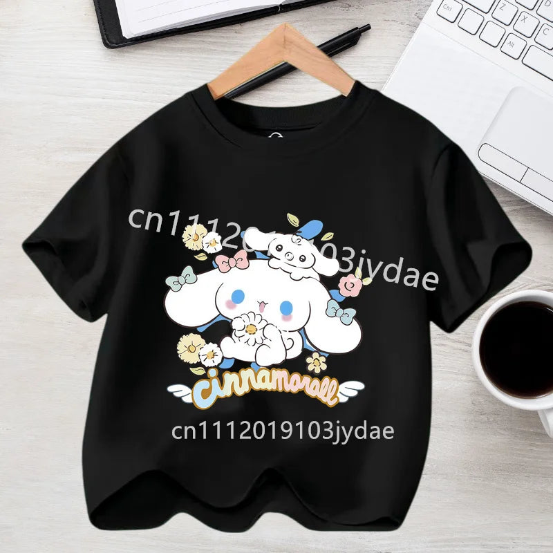 Camiseta de Manga Corta para Niños, Estilo Urbano, Verano 2026, Ropa Casual, Regalo Kawaii, Linda Camiseta de Cinnamoroll para Niña, Camiseta de Algodón con Estampado de Anime