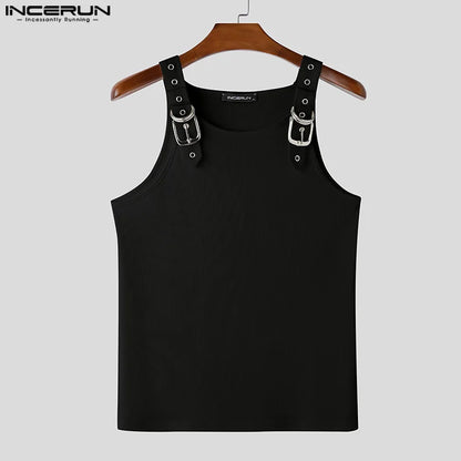 Fashion Men Tank Tops Casual Style Tops INCERUN New Style Men's Mesh Vests Streetwear Solid Color Casual Men Clothing S-5XL