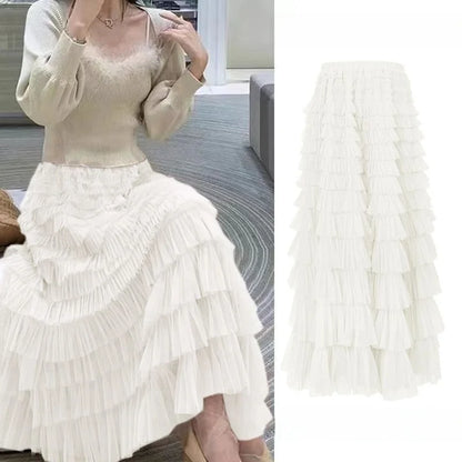 Falda larga de tul de talla grande para mujer, cintura alta, estilo A, con capas, elegante, para 200 libras, estilo coreano, ...