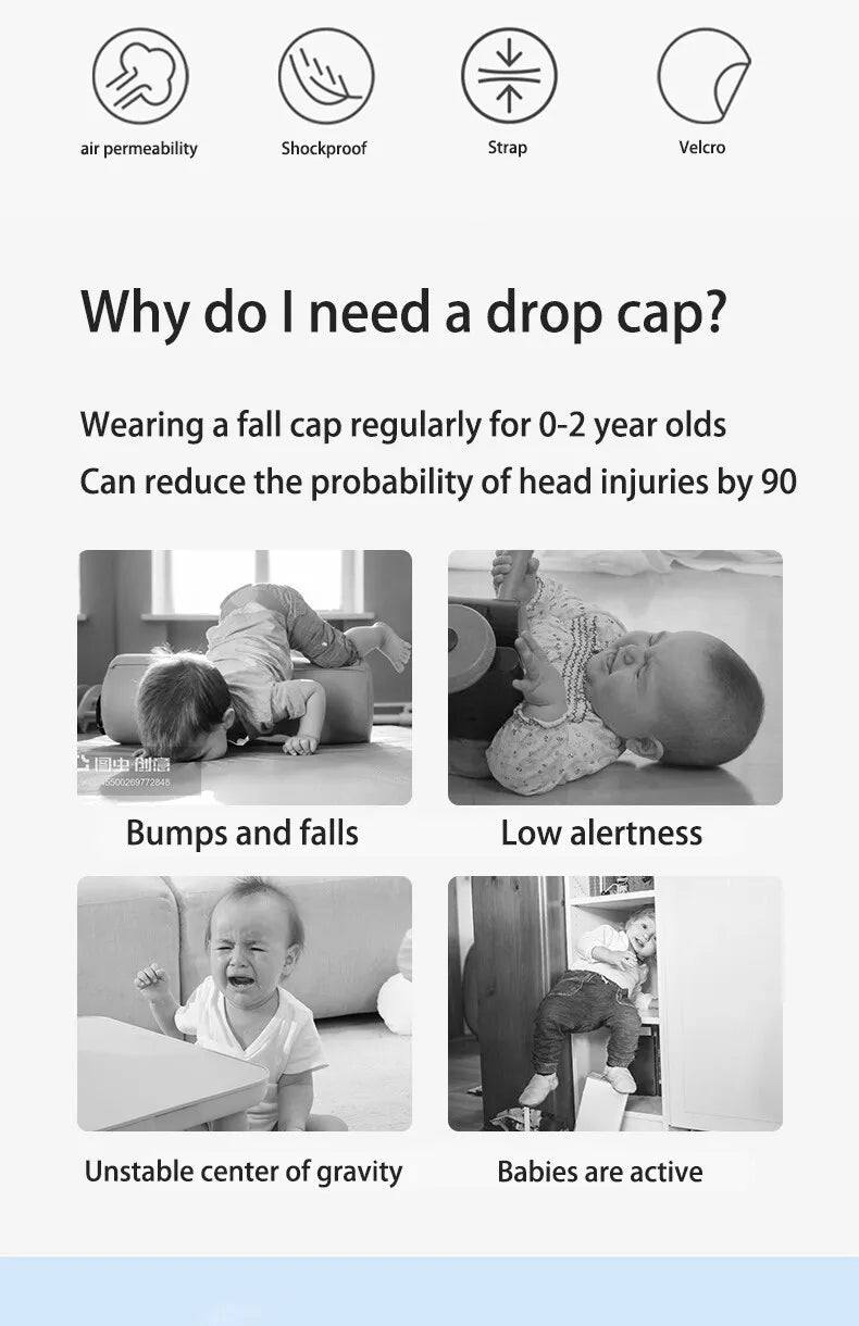 Casco de seguridad para bebés, protección para la cabeza, almohadilla anticaídas ajustable para niños pequeños, gorra anticaídas para aprender a caminar, cadena antipérdida