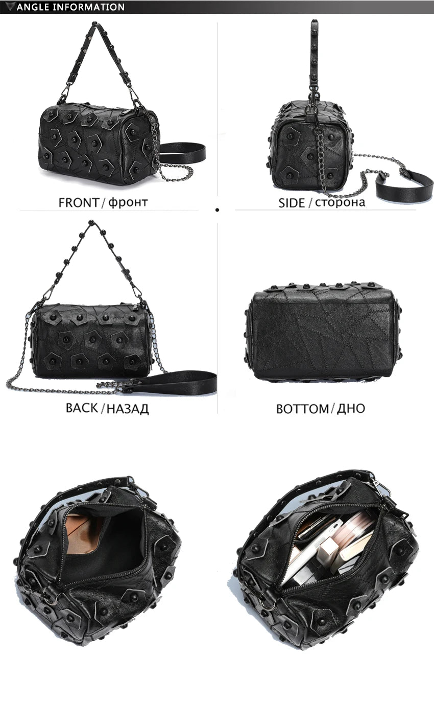 Bolso de cuero de diseñador de lujo para mujer, bandolera suave, pequeño, con remaches, estilo Punk, bolsillo para teléfono móvil
