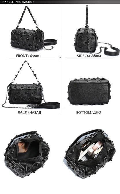 Bolso de cuero de diseñador de lujo para mujer, bandolera suave, pequeño, con remaches, estilo Punk, bolsillo para teléfono móvil