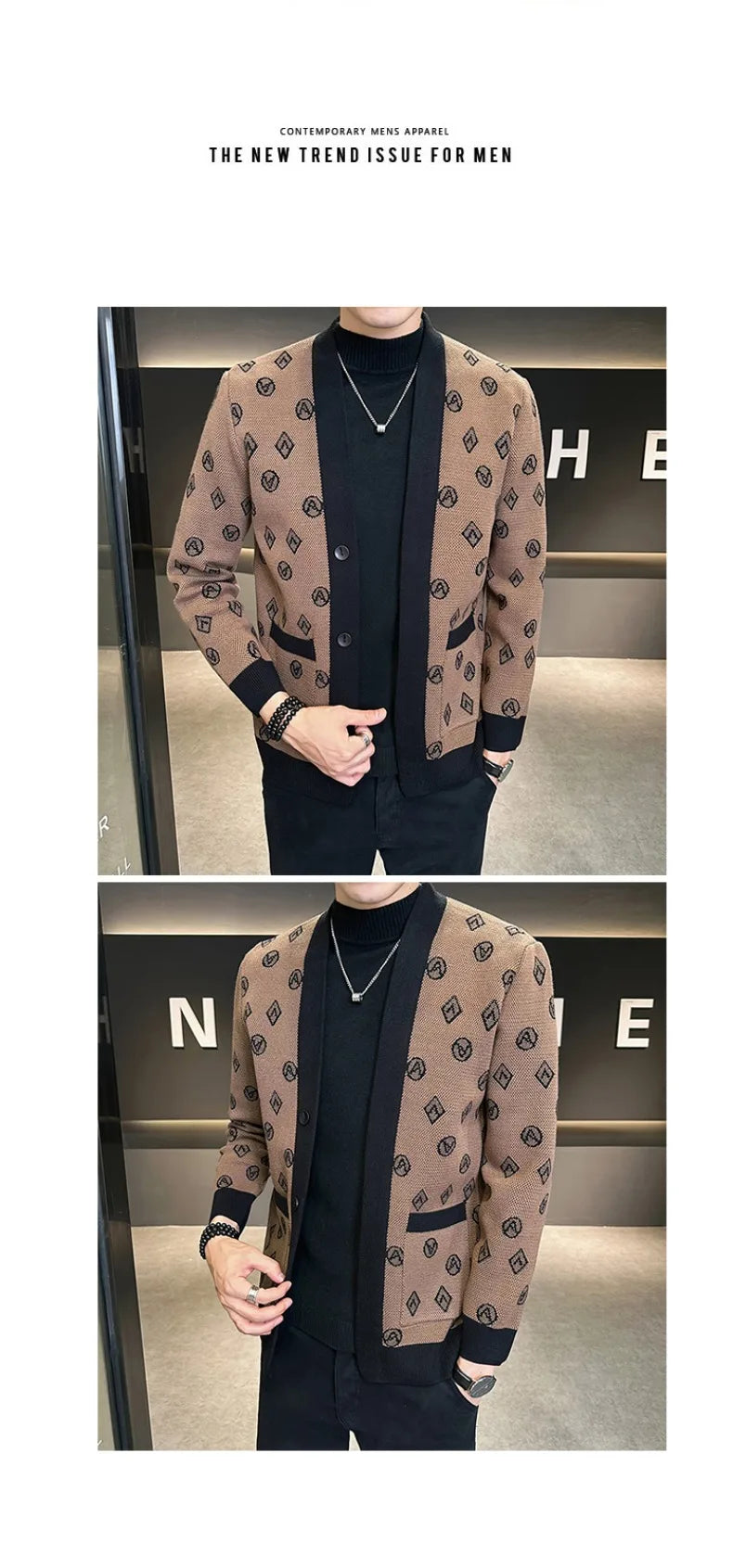 Cárdigan de punto de Jacquard para hombre, chaquetas informales de negocios, abrigos con botones, ropa de M-4XL, otoño