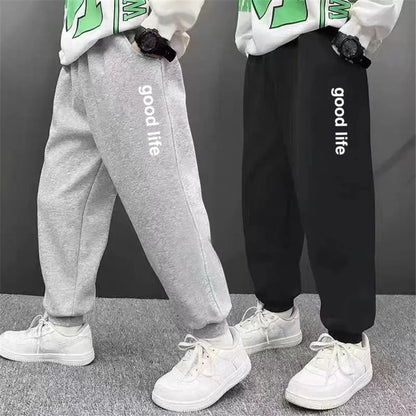 Pantalones de chándal deportivos con estampado de letras para niños, pantalones largos sueltos a la moda, pantalones para correr, pantalones deportivos finos informales para niños 2025, SPT01
