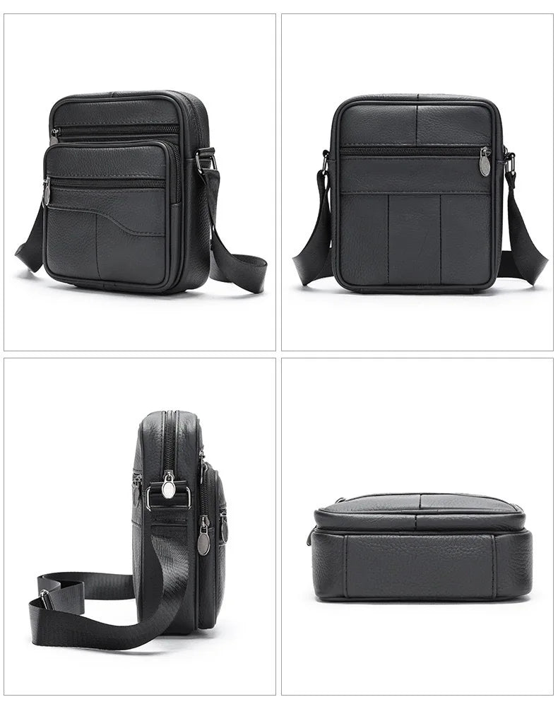 Bolso de hombro pequeño de piel de vaca de primera capa para hombre, bandolera de viaje de cuero genuino para ir al trabajo, bolso informal diario para teléfono móvil