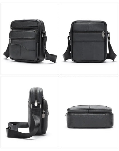 Bolso de hombro pequeño de piel de vaca de primera capa para hombre, bandolera de viaje de cuero genuino para ir al trabajo, bolso informal diario para teléfono móvil