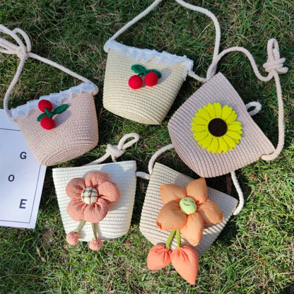 Bolso de hombro hecho a mano para niños y niñas, con flores bandolera de paja, monedero para llaves, Mini bolso de princesa